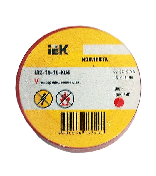 Изолента IEK UIZ-13-10-K04 0,13х15 мм красная 20 метров