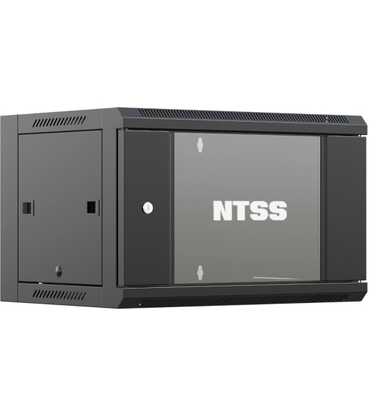 Шкаф коммутационный NTSS (NTSS-W6U6060GS-BL) настенный 6U 570x600 мм пер. дв. стекл 60 кг черный 19.5 кг