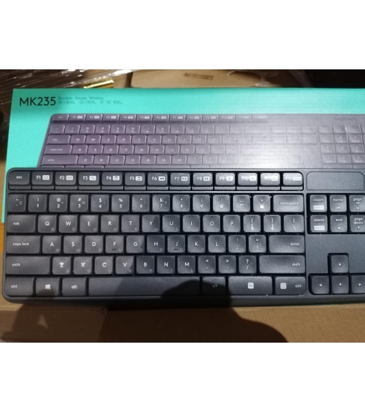 Комплект клавиатура+мышь Logitech MK235 беспроводной, USB, 1000 DPI, серый ( неоригинальная гравировка)