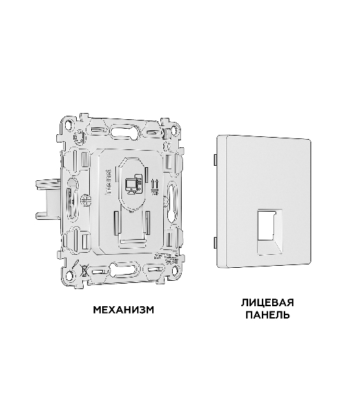 Комплект механизма компьютерной розетки ALFA Сталь матовый RJ-45(8P8C) CAT6 с шторкой QUANT (AP5120, VM188) MA512010