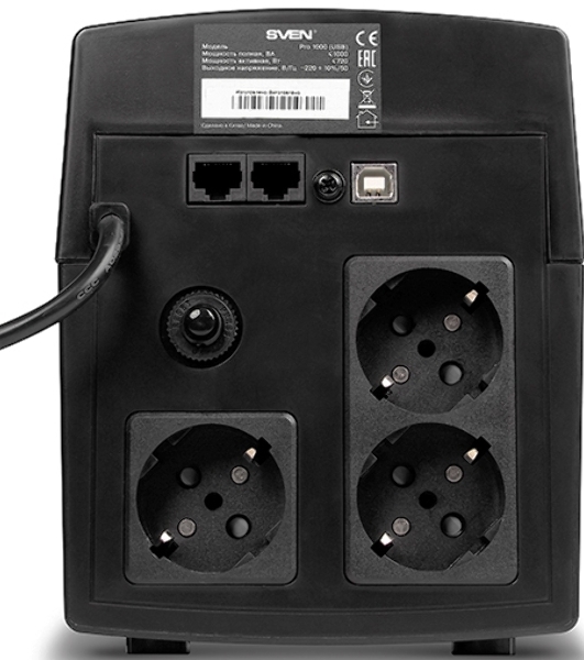 Источник бесперебойного питания SVEN Pro 1000 1000VA/720W USB, RJ-45 (3 EURO) 