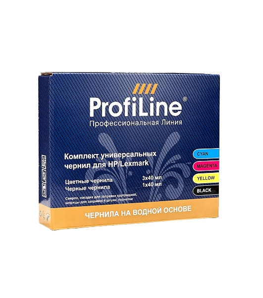 Комплект ун-ных чернил для принтеров HP/Lexmark, Black/Cyan/Magenta/Yellow 4x40 мл водн ProfiLine