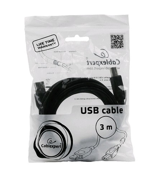 Кабель Gembird USB 2.0 PRO для соед. 3.0м AM/BM позол.конт., фер.кол., пакет