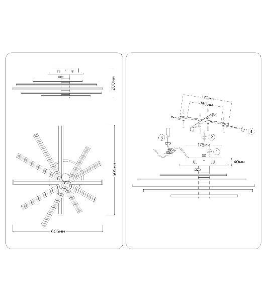 Потолочный светодиодный светильник Ambrella light FL6232 BK черный 96W 3000K-6400K 605*605*200 (ПДУ ИК)