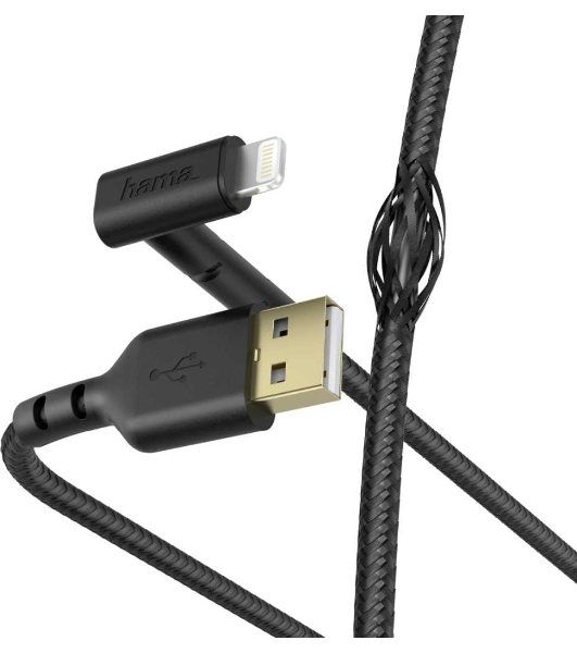 Кабель Hama 00187212 Lightning (m) угловой USB 2.0 (m) 1.5м черный