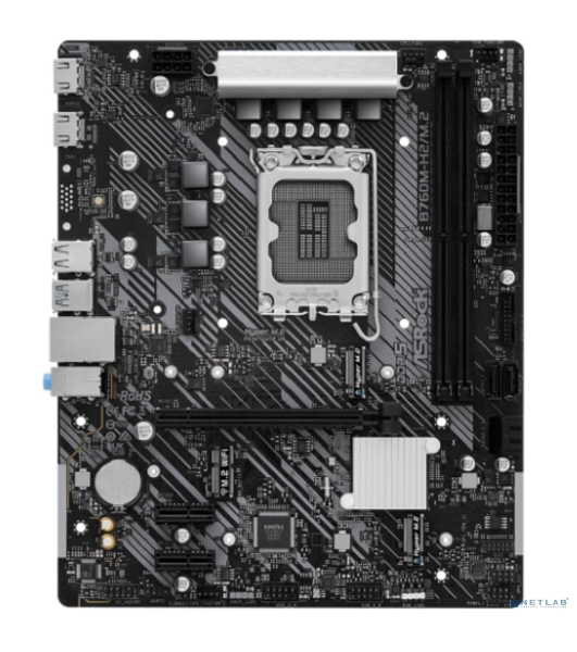 Материнская плата ASRock B760M-H2/M.2, LGA 1700, Intel B760, 2xDDR5, 4xSATA, 2xM.2, 1xPCIe 4.0 x16, 2xPCIe x1, 2xHDMI, 1x2.5Gb LAN, 2xUSB-A 3.2 Gen 1, 3xUSB 2.0, 3x3.5 мм, 7.1, mATX