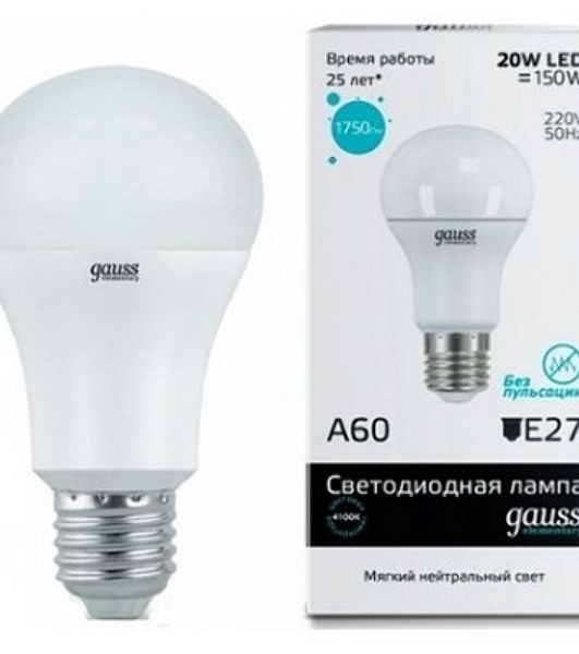 Лампа cветодиодная Gauss LED Elementary Арт. 23229A60 20W E27 4100K 1/10/40 груша