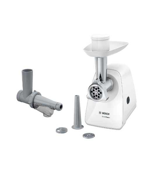 Мясорубка электрическая Bosch MFW2515W белый, 1500 Вт, 1.7 кг/мин, защита от перегрузки, насадки - 4