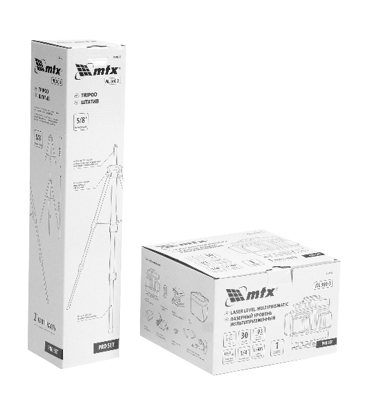 Лазерный уровень м-призм. MTX ML 360-3 Pro SET, 30 м, акк. Li 3000 мА·ч, состоит из 2 частей