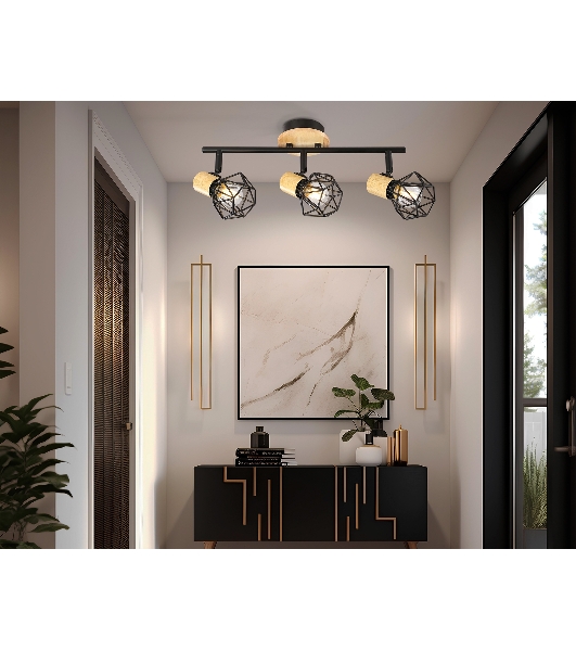 Светильник Ambrella light TR8753/3 BK/WD черный/дерево IP20 E27/3 435*115*200