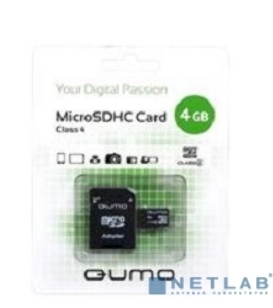 Флеш карта QUMO QM4GMICSDHC4 4Gb MicroSDHC Class 4, SD adapter