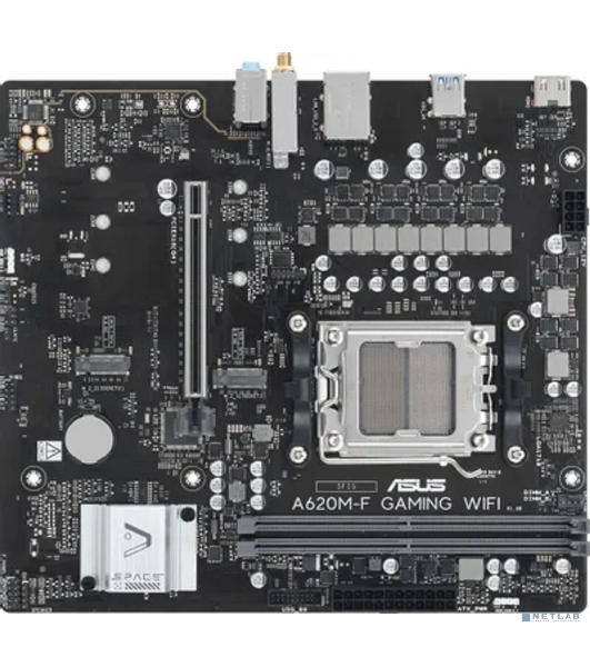 Материнская плата ASUS A620M-F GAMING WIFI, AM5, AMD A620, 2xDDR5, 2xM.2, 1xPCIe 4.0 x16, 1xHDMI, 1x2.5Gb LAN, Wi-Fi 6E, Bluetooth 5.3, 2xUSB-A 5Gbps, 2xUSB-A 2.0, 3x3.5 мм, 7.1, mATX