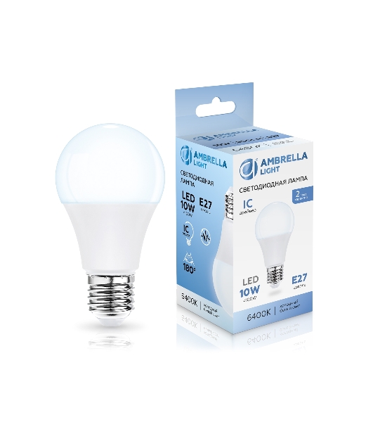 Лампа светодиодная 601006 LED A60 10W IC E27 6400K 175-265V