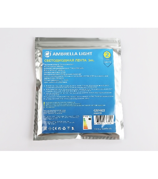 Светодиодная лента Ambrella light GS1403 2835 240Led/ 17W m/ 12V IP20 6500K/ 5000*10*1.2mm (2 конт.)