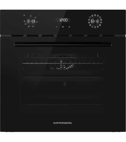 Встраиваемый духовой шкаф Kuppersberg HO 677 B, High-Tech, объем 70 л, 13 режимов, электронное управление (утапливаемые переключатели, аналоговый дисплей), телескопические направляющие на одном уровне, максимальная температура 300 градусов, 2 стекла в дверце, черный