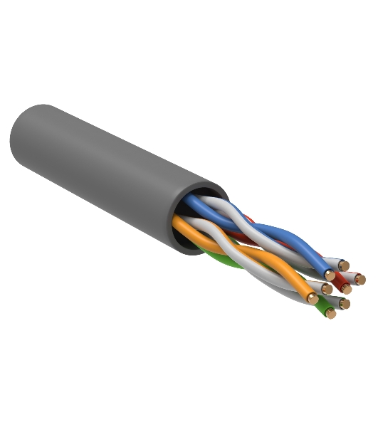 Кабель связи витая пара U/UTP, cat.5e, 4 пары 24AWG solid, 305м, ПВХ, серый