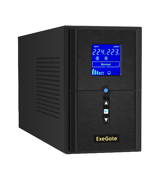 Источник бесперебойного питания (инвертор, синус, для котла) ExeGate SineTower SZ-1500.LCD.AVR.2SH.1C13.USB 1500VA/1200W, чистая синусоида, LCD дисплей, AVR, 2хSchuko+1хC13, USB, линейно-интерактивный, внешняя батарея 24В до 200А·ч, черный