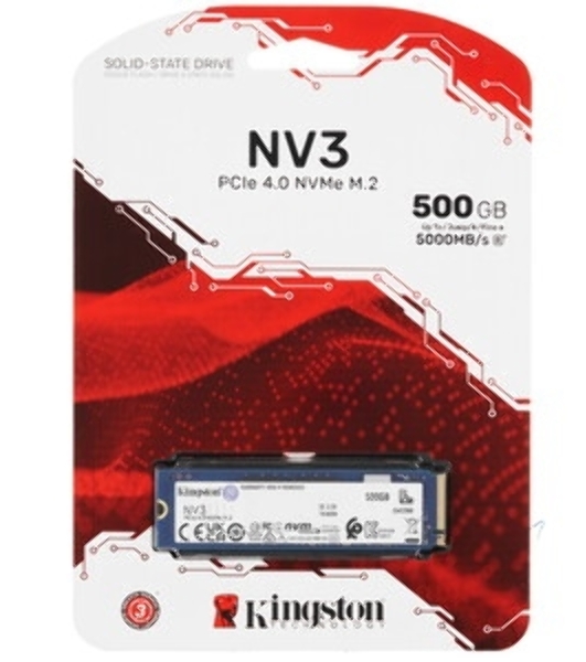 Накопитель SSD Kingston NV3, 500Gb, M.2 2280, PCIe 4.0 x4, NVMe, R/W 5000/3000