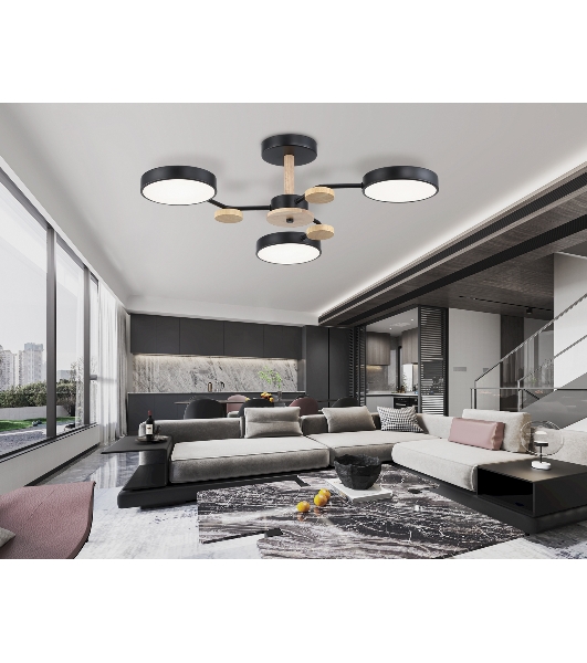 Светильник Ambrella light FL4857/3 BK/WD черный/дерево 54W 3000-6000K D660*170 (без ПДУ)