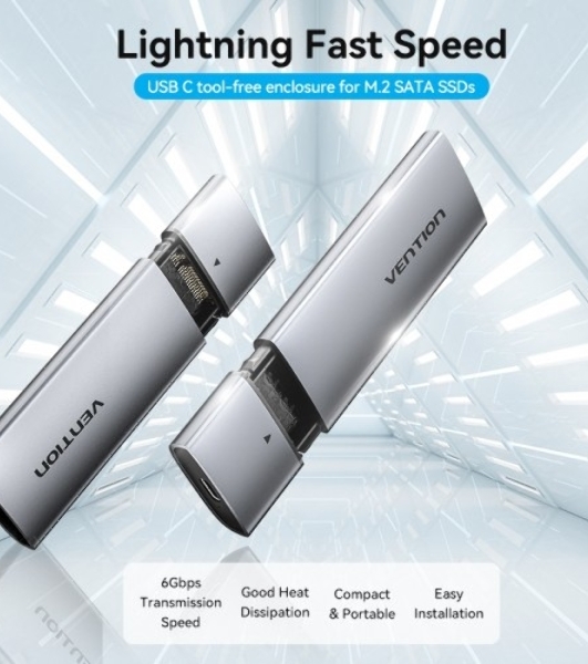 Корпус для SSD Vention USB 3.1 Gen 2-C M.2 NGFF (B-Key/B&M Key) Серый