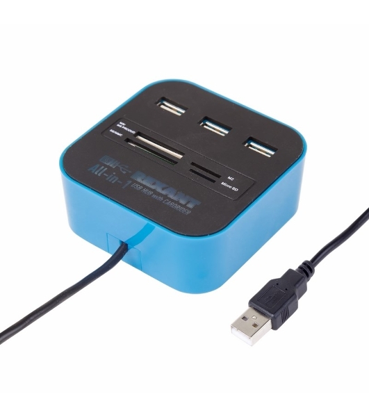 Разветвитель USB Rexant на 3 порта+картридер (все в одном) черный