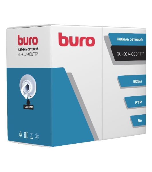 Кабель сетевой Buro FTP 4 пары cat5E solid 0.50мм CCA 305м серый