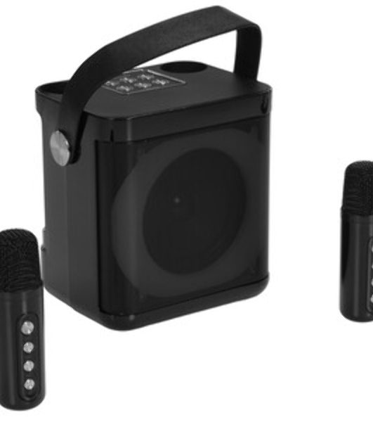 Переносная караоке система TRS2406 iconBIT K702B Колонка 10Вт, 2 микрофона Bluetooth, подсвктка, с аккумулятор в колонке 1500mAh и микрофонах, 16*12*16.7 CM, черный
