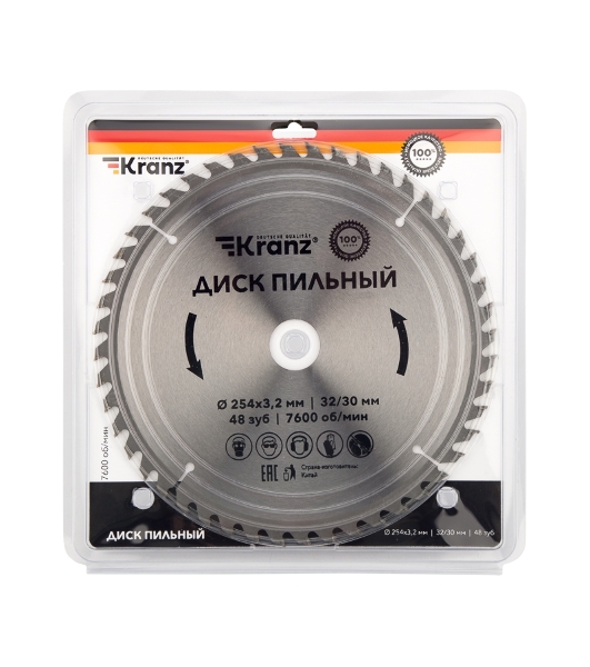 Диск пильный Kranz 254 мм х 48 зуб х 32/30 мм