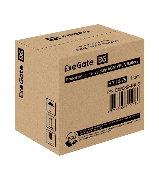 Аккумуляторная батарея ExeGate EX282984RUS HR 12-75 (12V 75Ah, под болт М6)