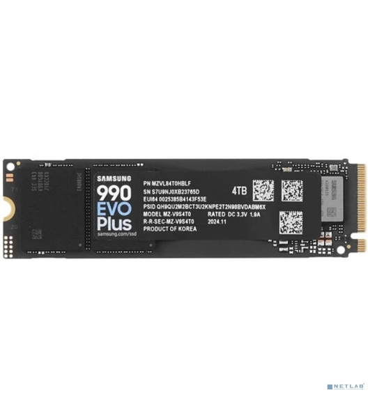 Накопитель SSD Samsung 990 EVO Plus, 4 ТБ, M.2 2280, PCIe 4.0 x4, NVMe 2.0, R/W 7250/6300