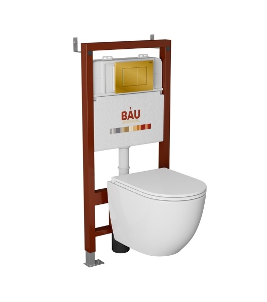 Комплект BAU 6 в 1: инсталляция BAU PRO, унитаз подвесной торнадо Bau Dream Hurricane-2, сиденье дюропласт микролифт, клавиша BAU Stil, золото