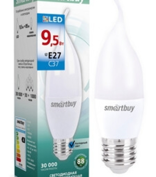Лампа светодиодная Smartbuy-C37-9,5W/6000/E27