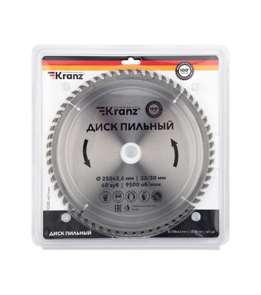 Диск пильный Kranz 250 мм х 60 зуб х 32/30 мм