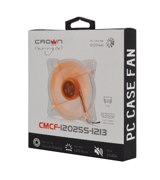 Вентилятор для корпуса Crown CMCF-12025S-1213 прозрачный/оранжевый, 120 мм, 1650 об/мин, 28 дБ, 3 pin