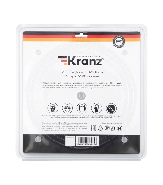 Диск пильный Kranz 250 мм х 60 зуб х 32/30 мм