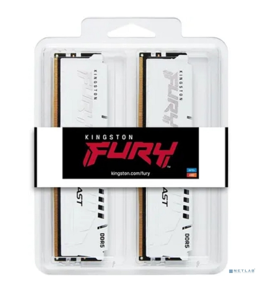 Оперативная память Kingston Fury Beast, DDR5, 32Gb (2x16Gb), 5600MHz, CL40, DIMM, с радиатором, белый
