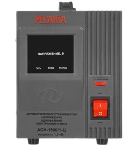 Стабилизатор напряжения Ресанта АСН-1 500/1-Ц 63/6/3 Стабилизатор 220В±8%, Габариты 237х140х170, Вес 4,5 кг