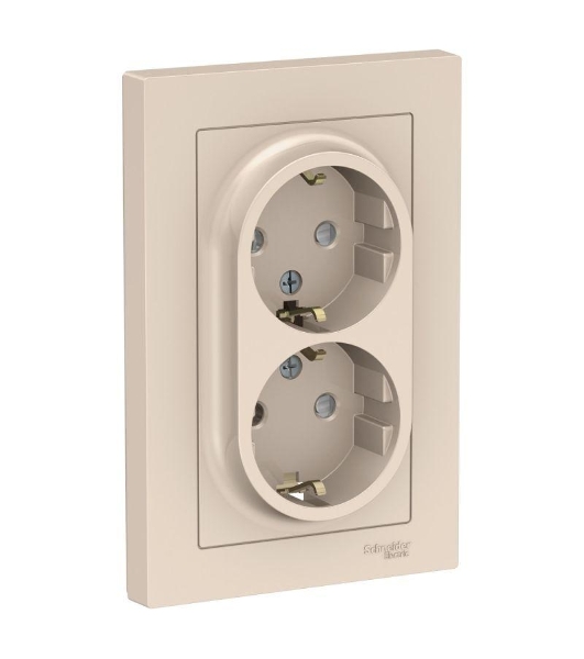 Розетка 2-м СП AtlasDesign 16А IP20 с заземл. защ. шторки в сборе беж. SE ATN000226