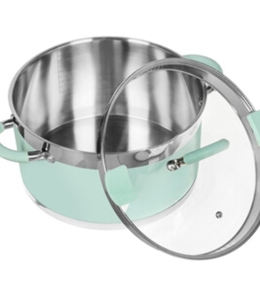 Кастрюля LARA LR02-545 MINT 26x14 см, 7,2 л, носик, индукционное дно, крышка с бортом, нержавеющая сталь
