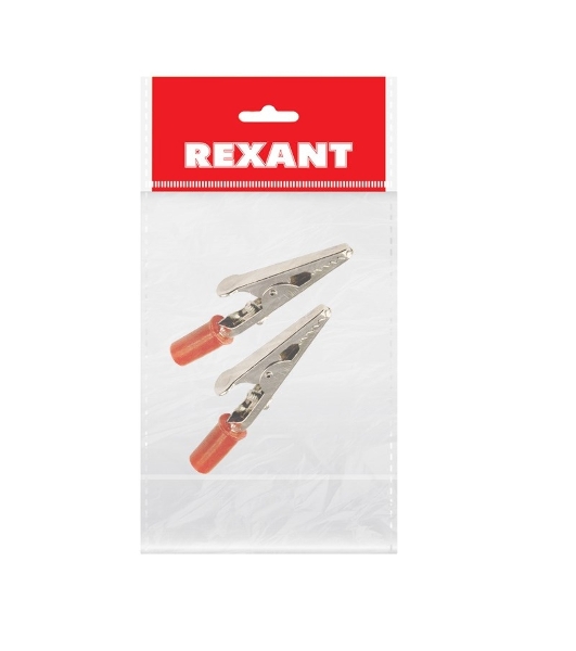 Зажим крокодил Rexant, длина 53 мм, ток 15A, 2 шт., пакет БОПП