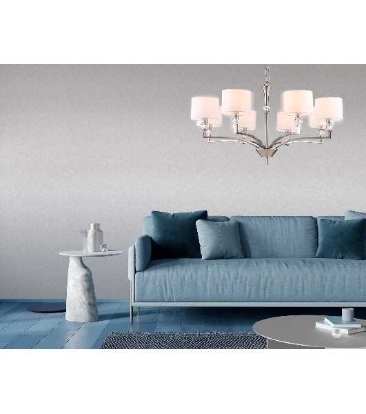 Люстра Ambrella light LH71123/8 SN/WH никель/белый E14/8 max 40W D840*880