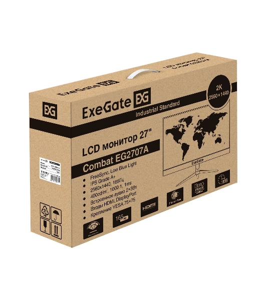 Монитор 27' ExeGate Combat EG2707A IPS 2560x1440, 165 Гц, 1 мс, 16:9, 400 кд/м2, 2xHDMI, 1xDP, аудиовход, черный