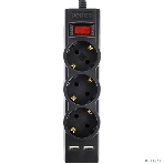 Сетевой фильтр Perfeo 'POWER-S', 1,8м, 3 розетки 10А, 2USB, 2500 Вт, двойная защита, черный, фото 1