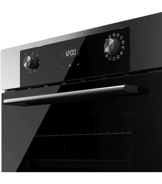 Встраиваемый духовой шкаф Kuppersberg HO 677 BX, High-Tech, объем 70 л, 13 режимов, электронное управление (утапливаемые переключатели, аналоговый дисплей), телескопические направляющие на одном уровне, максимальная температура 300 градусов, 2 стекла в дверце, черный/нержавеющая сталь