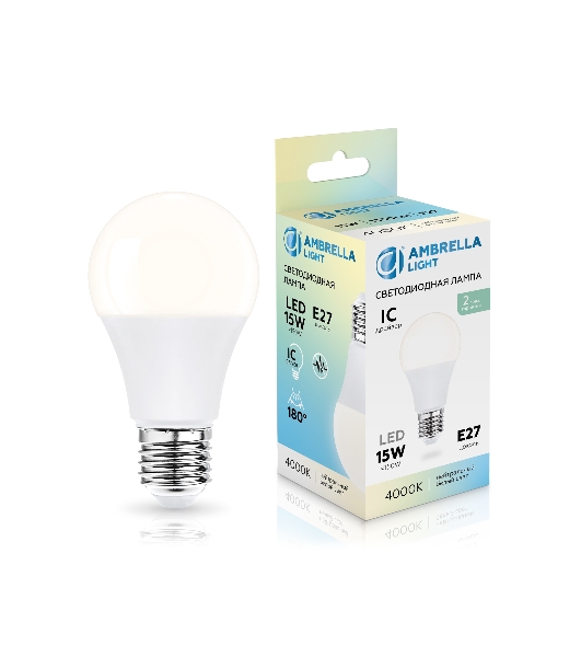 Лампа светодиодная 601504 LED A60 15W IC E27 4000K 175-265V