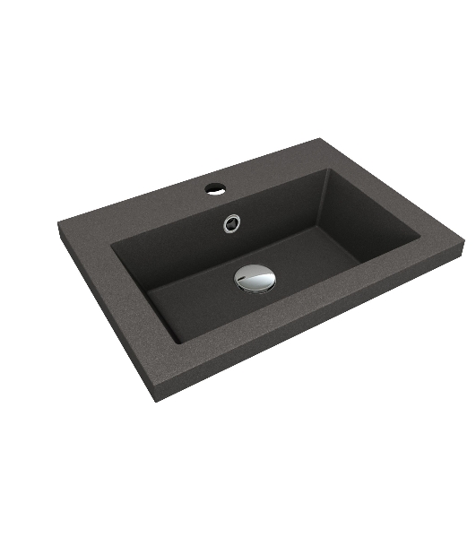 Тумба под раковину Bau Stil Loft black brushed, раковина кварцевая BAU Stil 50, черный металлик, смеситель Hotel Black, черный