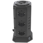 Сетевой фильтр Qumo Power Tower Pro 12SP5U (P-0001), 12 розеток, 2200 Вт, 10A, кабель 2 м 3*1 мм чистая медь, пожаробезопасный пластик, евровилка, 5 USB портов 4.5A суммарно, фото 1