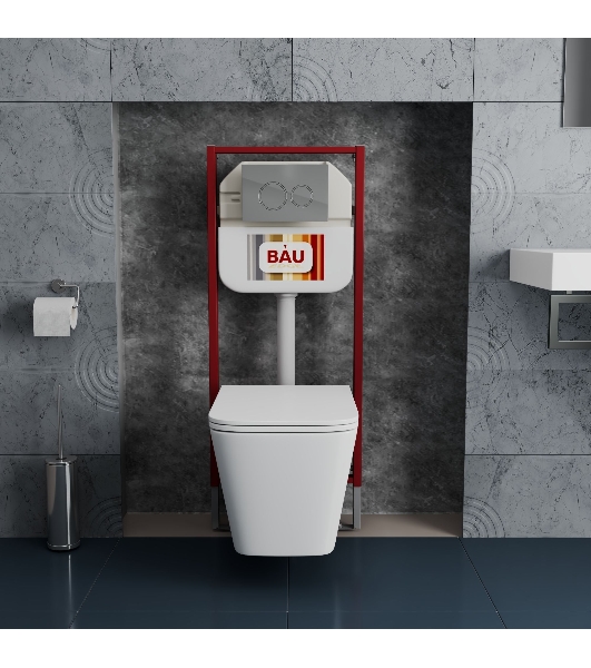Комплект BAU 6 в 1: рамная инсталляция BAU NEO 45, унитаз подвесной безободковый Bau Stil, быстросъемное сиденье дюропласт микролифт, круглая хромированная клавиша Aquanika