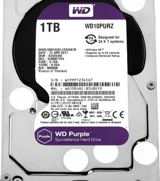 Жесткий диск Western Digital 1Tb Purple, SATA III 5400rpm, 64Mb 3.5