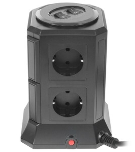 Сетевой фильтр Qumo Power Tower Pro 8SP4U (P-0002), 8 розеток, 2200 Вт, 10A, кабель 2 м 3*1 мм чистая медь, пожаробезопасный пластик, евровилка, 4 USB порта 4.5A суммарно